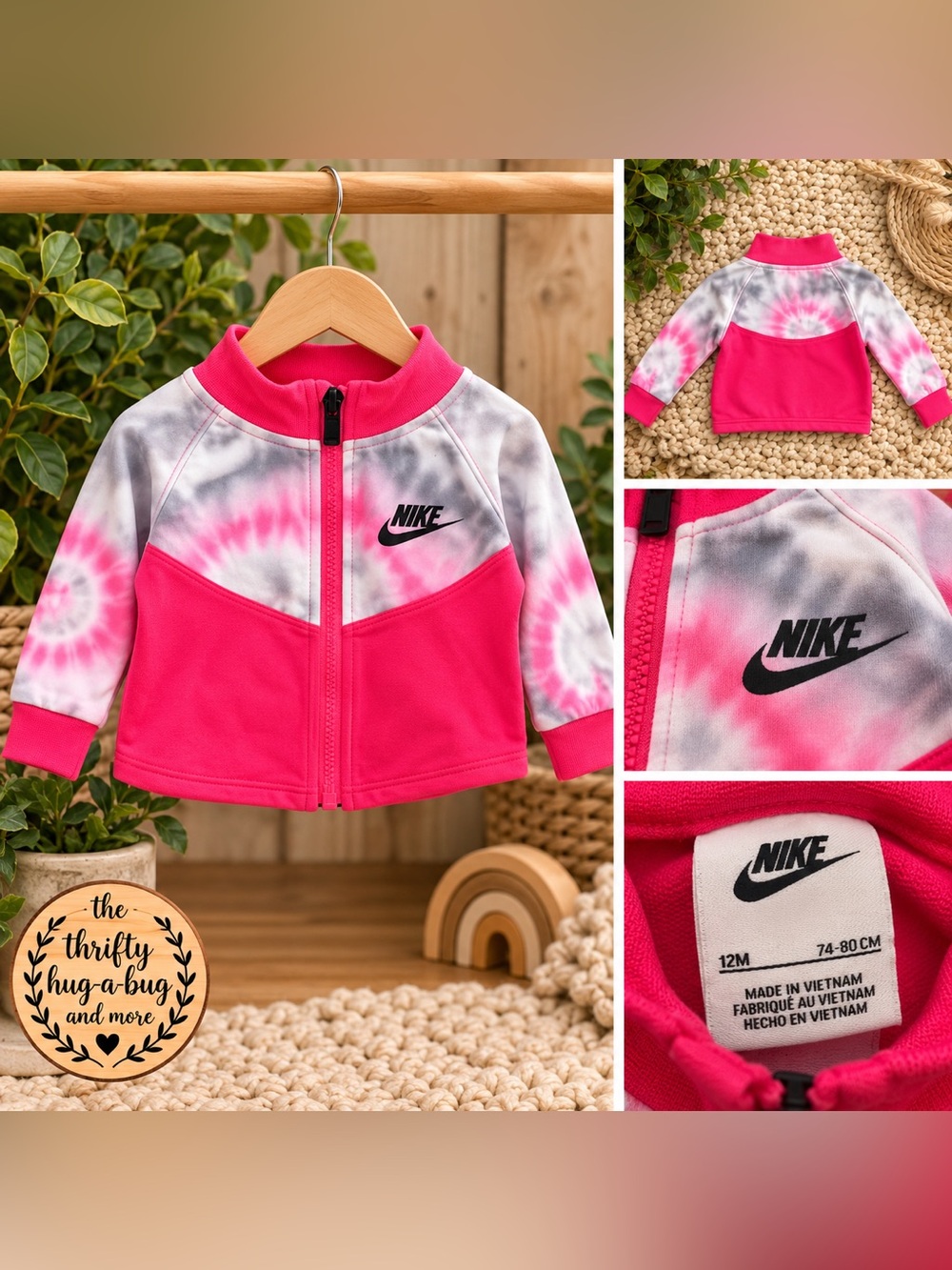 Nike Baby Girl Pink Tie-Dye Full Zip Jacket 12M